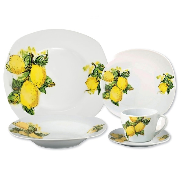 Porcelain 20 Piece Square Dinnerware Set Service for 4 Lemon