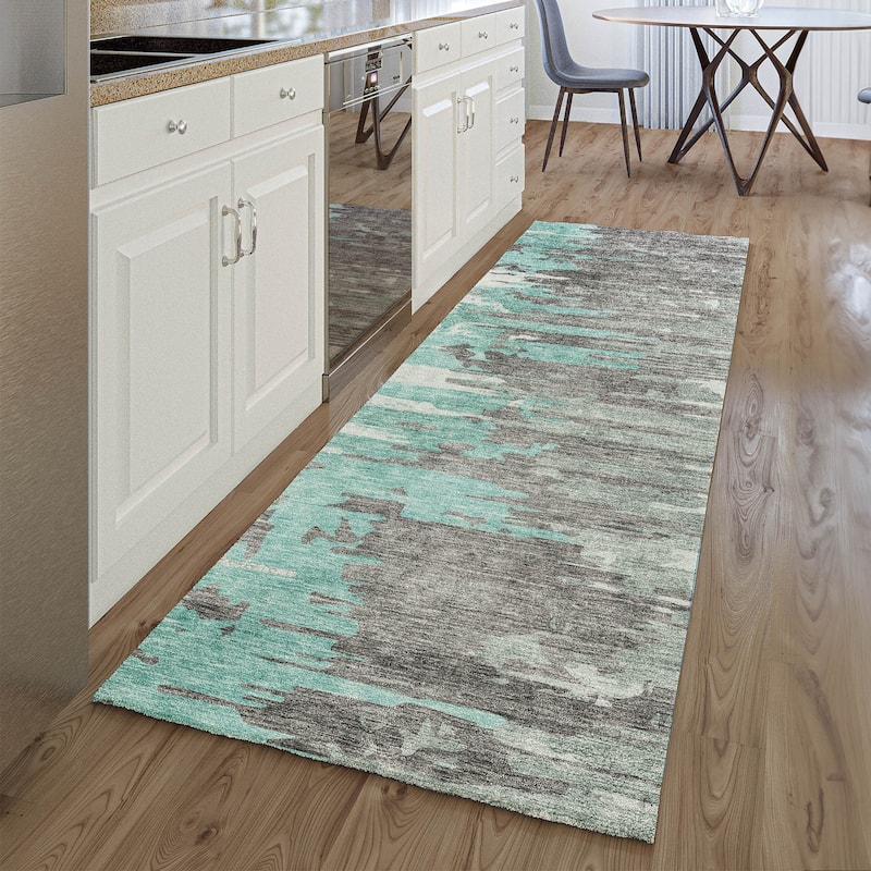 Premium Washable Super Soft Abstract Prints Mayfield Rug - Teal - 2' 3" x 7' 6"