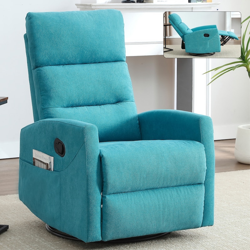 360° Swivel Rocking Recliner Chair in Polyester for Living Room - Blue