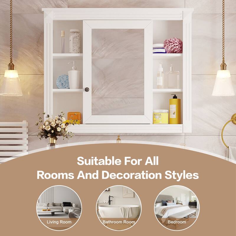 35'' x 28'' Wall Mounted Bathroom Storage Cabinet, Medicine Cabinet, Modern Bathroom Wall Cabinet with Mirror