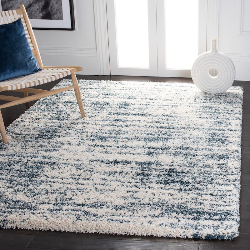 SAFAVIEH Hudson Shag Cherri Abstract 2-inch Thick Rug - 4' x 6' - Ivory/Steel Blue