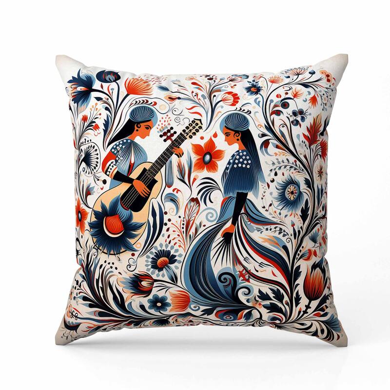 Musical Farry Indoor/Outdoor Reversible Throw Pillow Blue and Orange