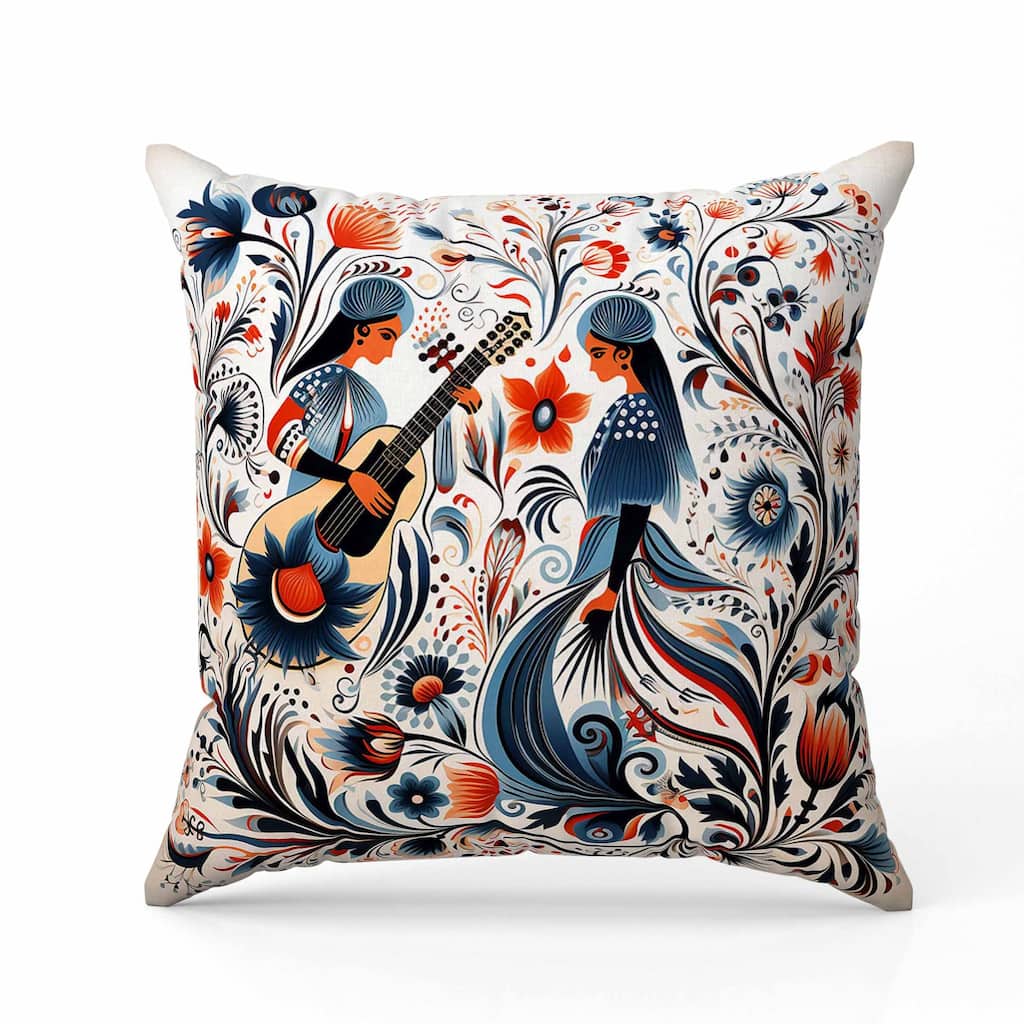 Musical Farry Indoor/Outdoor Reversible Throw Pillow Blue and Orange