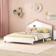 preview thumbnail 2 of 8, Platform Bed Full Size, Wood Full Platform Bed Frame with House-Shaped Headboard for Kids, No Box Spring Needed, White Pink