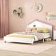 preview thumbnail 1 of 8, White+Pink Full Platform Bed with House-Shaped Headboard, Wooden Cute Bed Frame with Shelf, for Kids Teens, No Box Spring Needed White+Pink - Full