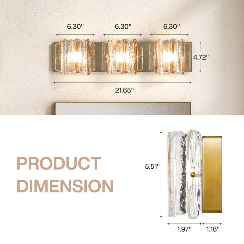 3-Light LED Bathroom Vanity Light with Rippled Glass Shade