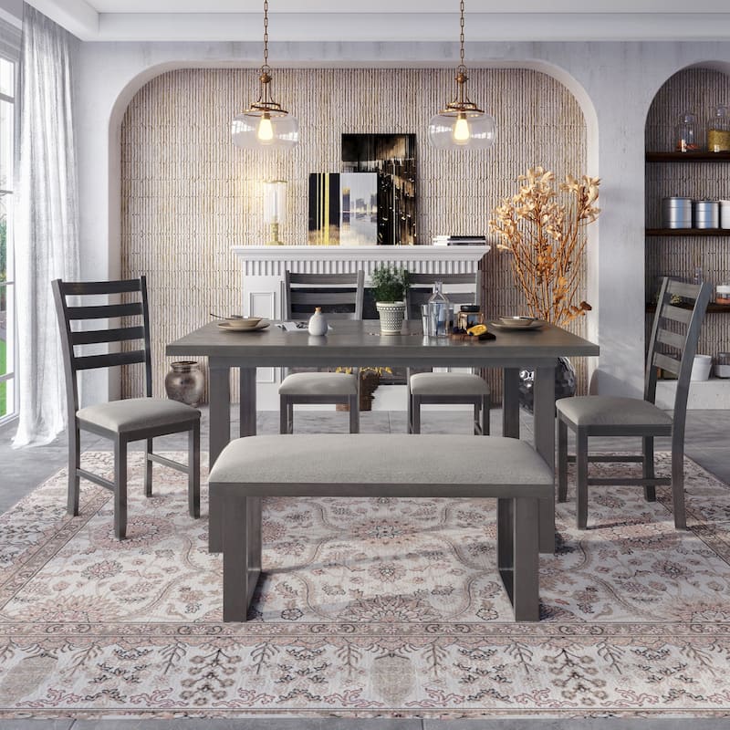 5-piece Farmhouse Dining Set Rectangular Table Chair