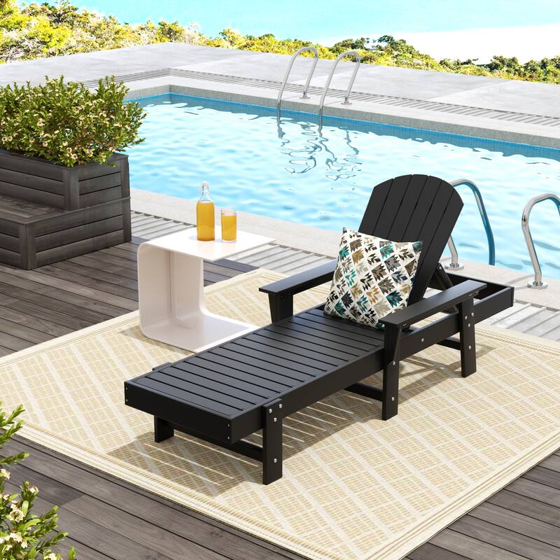 Polytrends Altura Poly Eco-Friendly All Weather Reclining Chaise Lounge with Arms - Black