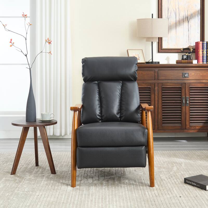 PU Leather Recliner Chair,Living Room Solid Wood Accent Chair - Black PU