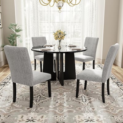 5-Piece Round Dining Table set, Modern Dining Table and 4 Upholstered Chairs