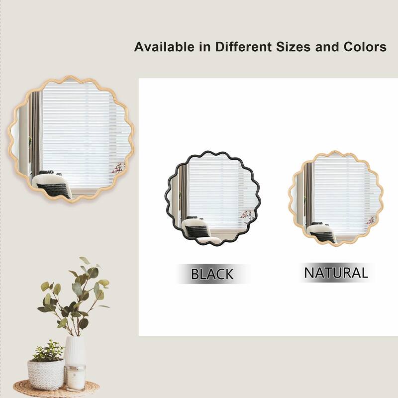 Solid Wood Wavy Round Mirror - Modern Wall Decor