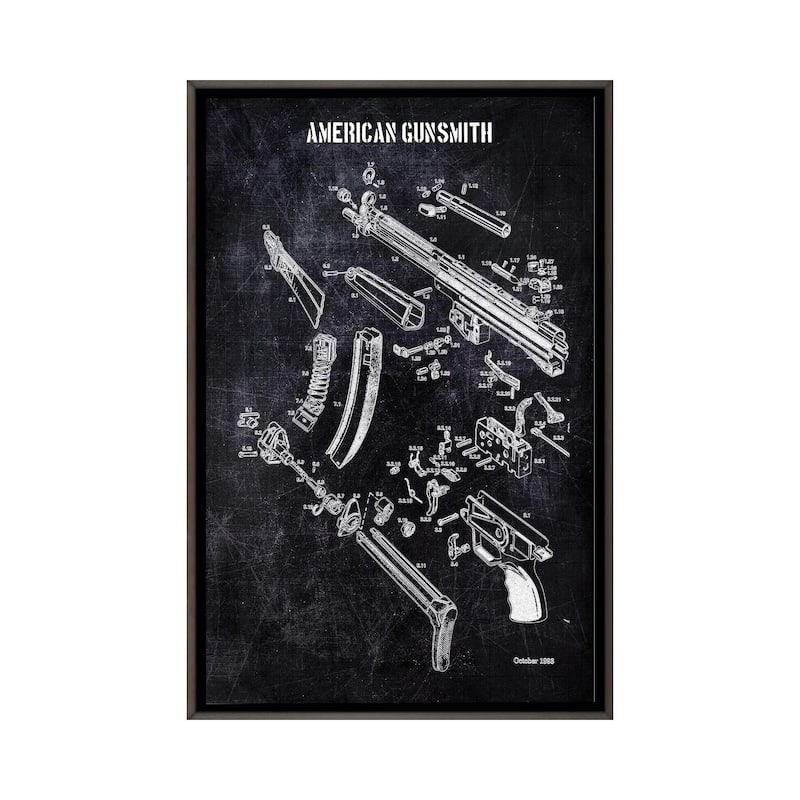 iCanvas "American Gunsmith" by Joseph Fernando Framed - Charcoal - 26x18