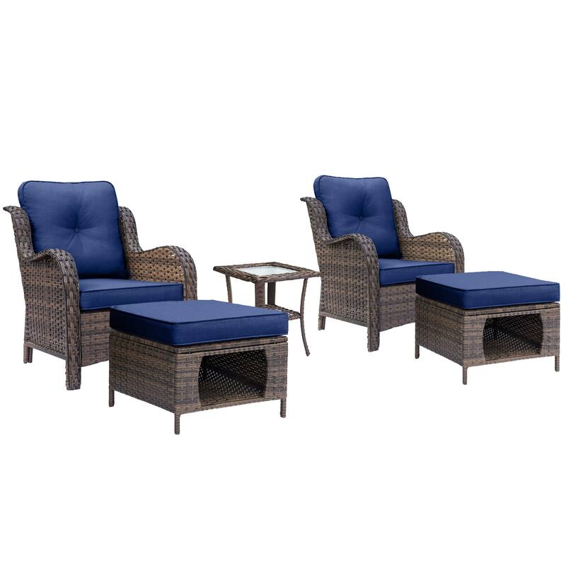 5-piece Outdoor Patio Wicker Conversation Sets With Storage Ottomans