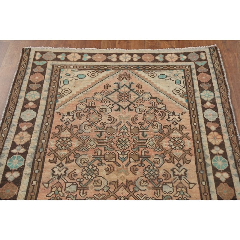 Hamedan Persian Vintage Runner Rug Hand-Knotted Wool Carpet - 3'5" x 9'11"