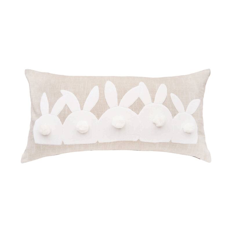 Easter White Bunny Bums w/ Tufted Tails Accent Pillow, 12" x 24"