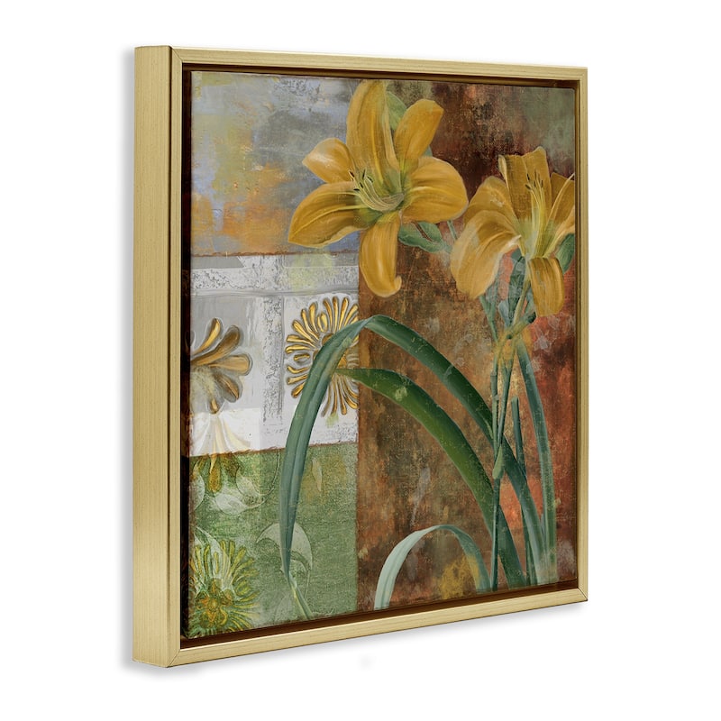 Stupell Yellow Lilies on Vintage Tile Framed Floater Canvas Wall Art Design By Sasha