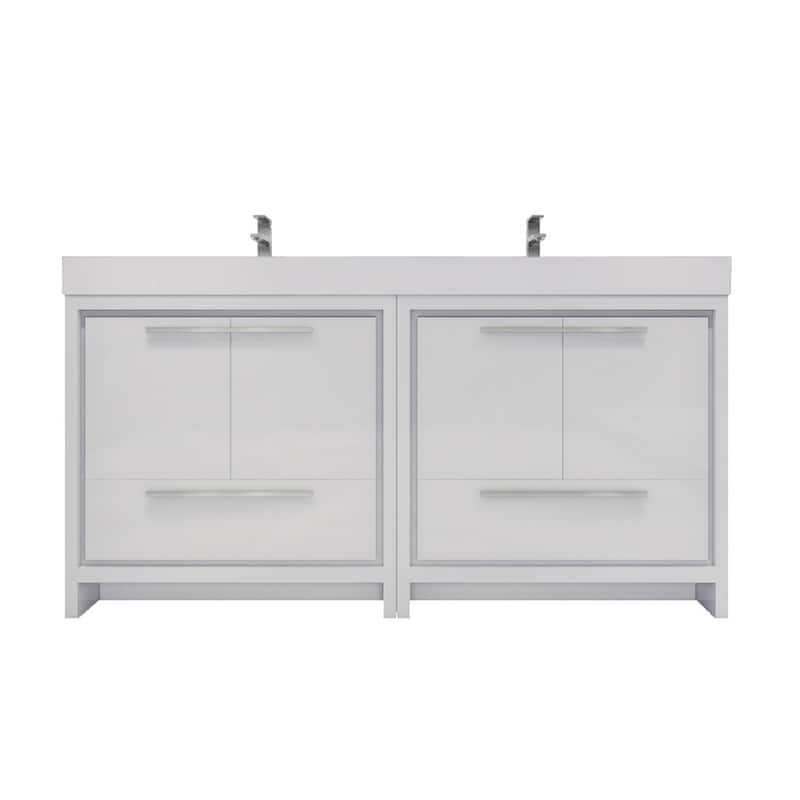 Dove 72'' Freestanding Vanity with Double Reinforced Acrylic Sink - 72'' Width With  Double Sinks - High Gloss White