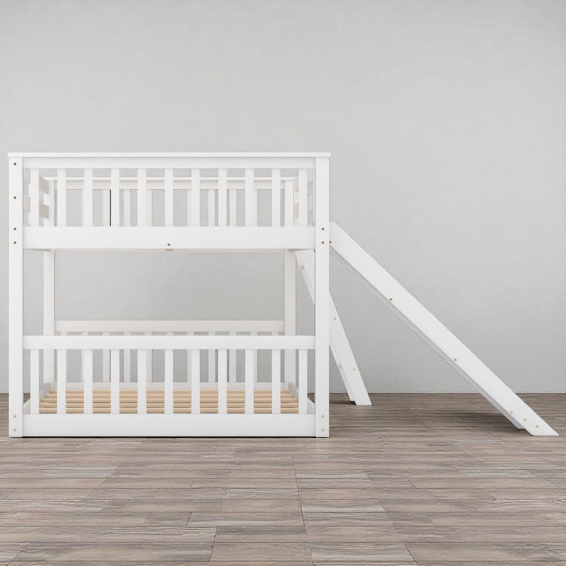 Twin Over Twin / Full Over Full Wooden Bunk Bed with Convertible Slide and Ladder, Guardrails, No Box Spring Needed