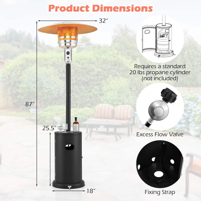 50000 BTU Propane Patio Heater with Round Table Design Adjustable Temperature Control Knob - 32" x 87"