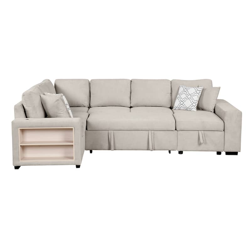 109" U-Shaped 6 Seater Convertible Sofa with Hidden Storage Chaise, Four Back Pillows, and Dual USB Ports