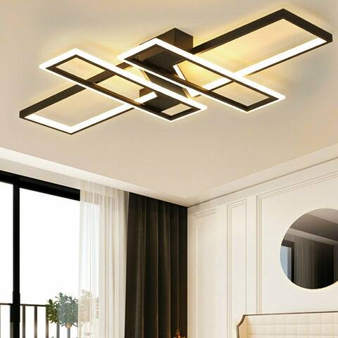 4-Light LED Square Flush Mount Light Black/White Dimmable Adjustable