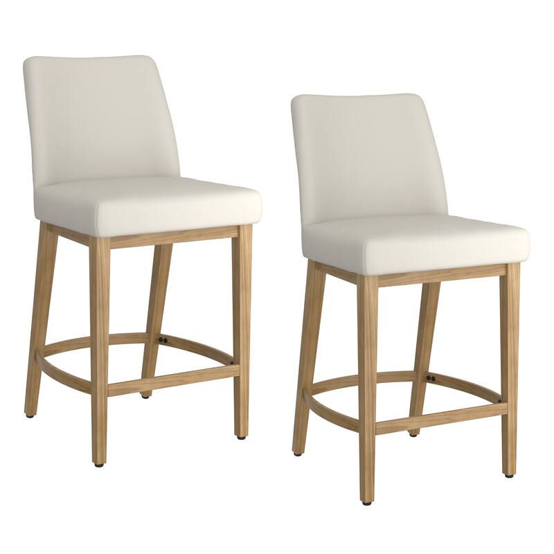 Modern Fabric and Metal 26" Counter Stool, Set of 2 - Beige and Black - N/A