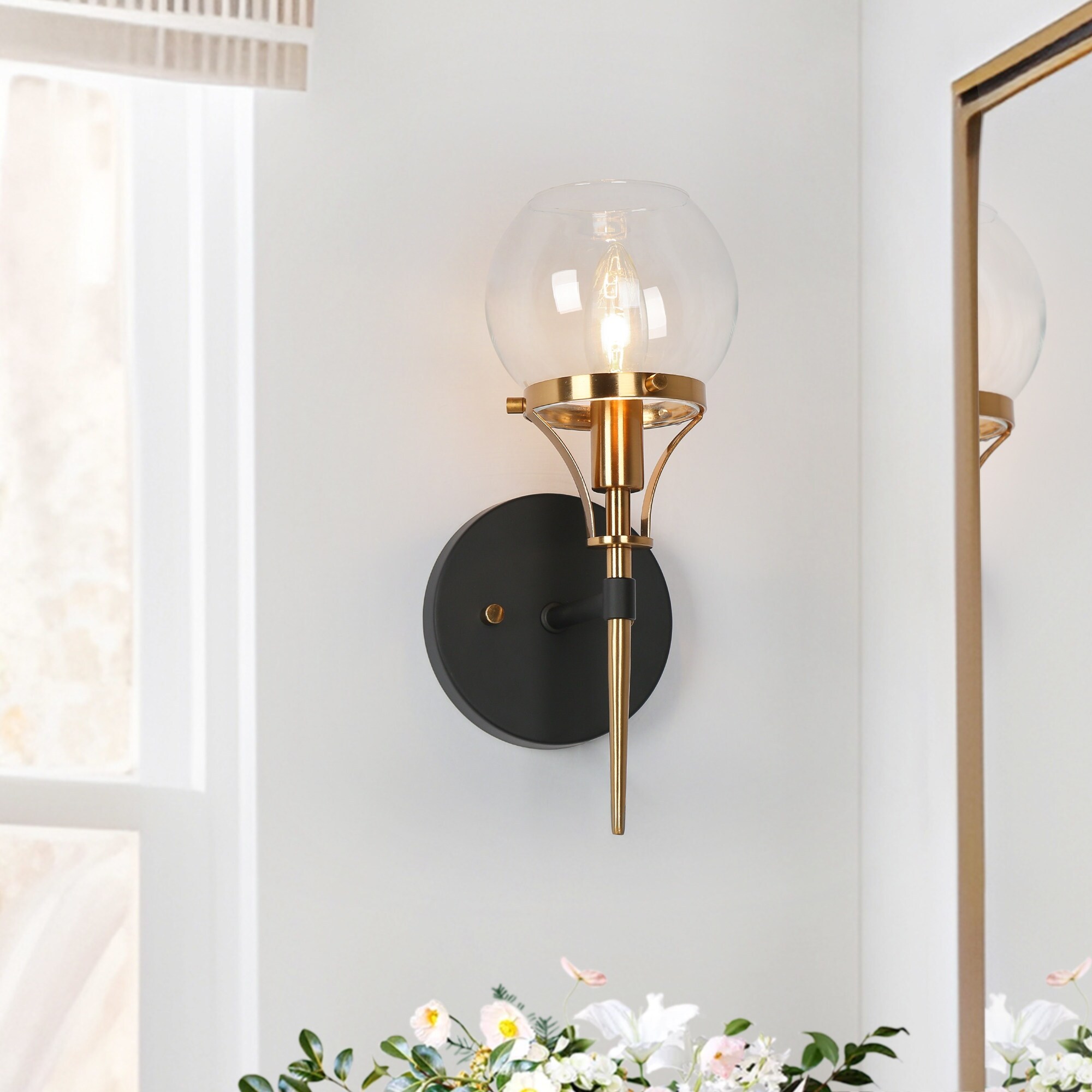 Bela Modern Glam Black Gold Light Linear Wall Sconces Glass Bathroom Lights L W H