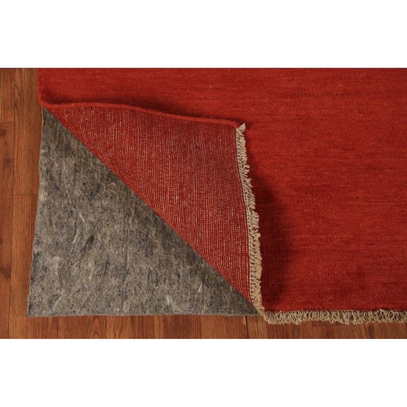 Gabbeh Modern Rug Hand-Knotted Red Solid Wool Carpet - 3'4" x 5'0"