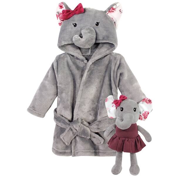 slide 1 of 1, Hudson Baby Infant Girl Plush Bathrobe and Toy Set, Gray Rose Elephant, One Size - Gray Rose Elephant - One Size One Size - Gray Rose Elephant