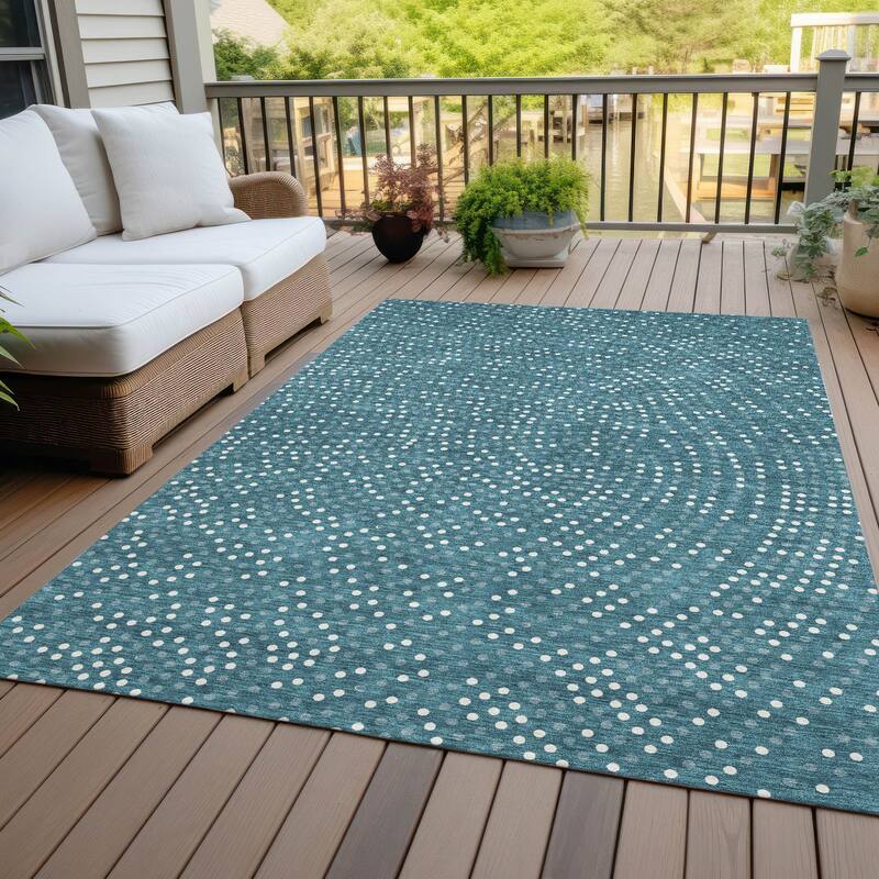 Machine Washable Indoor/ Outdoor Modern Dotty Chantille Rug - Teal - 3' x 5'
