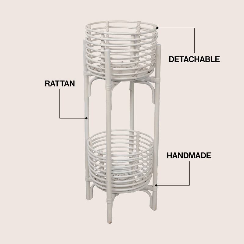 JONATHAN Y Zachariah 33.5" Bohemian Minimalist Handmade 2-Tier Rattan Indoor Planter Stand