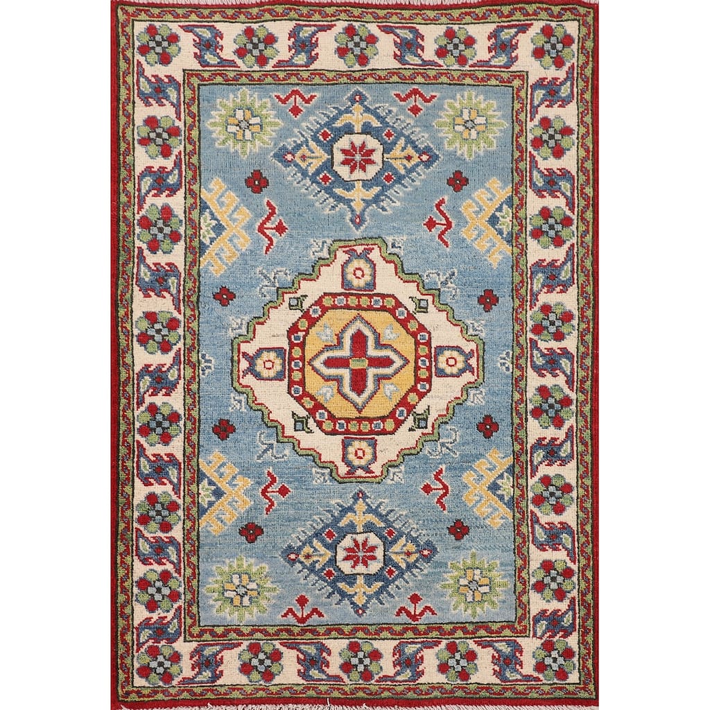 Light Blue Kazak Oriental Accent Rug Handmade Wool Carpet - 2'9" x 4'1"