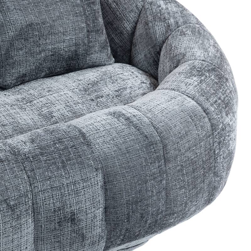 Chenille Giant Bean Bag Chair, High-Density Foam Lazy Sofa Chair, Round Bean Bag Sofa with 2 Pillows & Curved Armrests