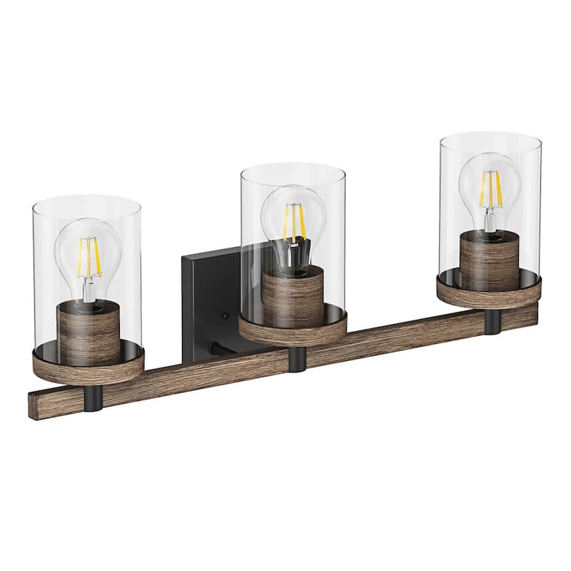 Farmhouse 3-Light Bathroom Vanity Light Fixture Over Mirror with Clear Glass Shade