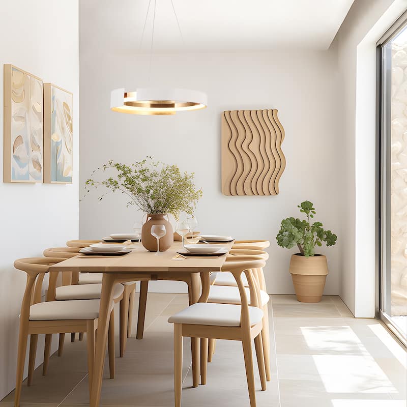 Modern 1-Light Black Gold LED Chandelier Round Metal Pendant Lights for Dining Room