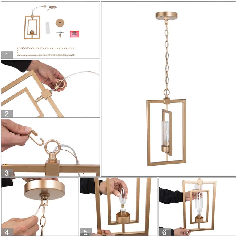 Mid-century Modern Gold Lantern Pendant Farmhouse Dimmable LED Rotatable Kitchen Island Light with Cylinder Glass