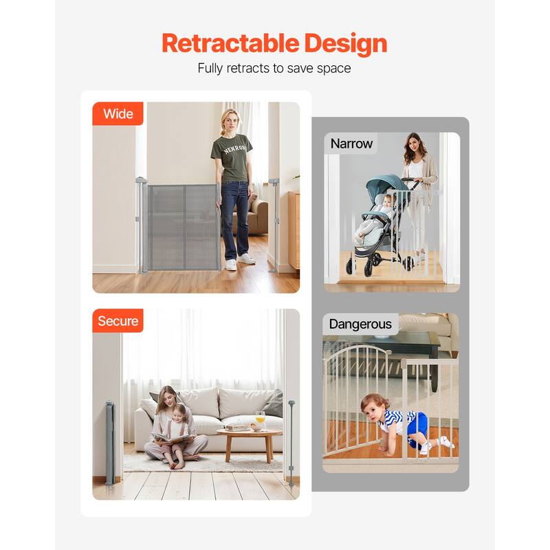 Anmytek Retractable Baby Pet Gate with Anti-Crawl Strip
