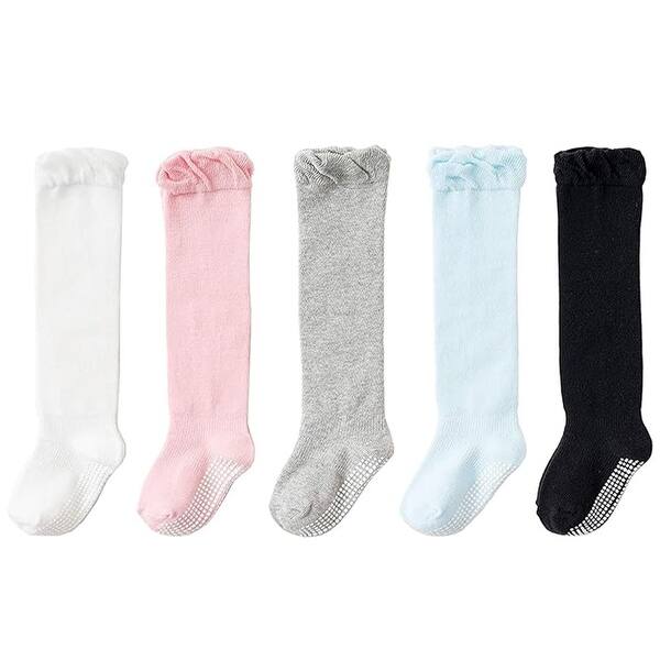 slide 2 of 7, CozyWay Baby Knee High Non-Slip Socks, Cable Knit with Grips, 5 Pairs 18-36 Months