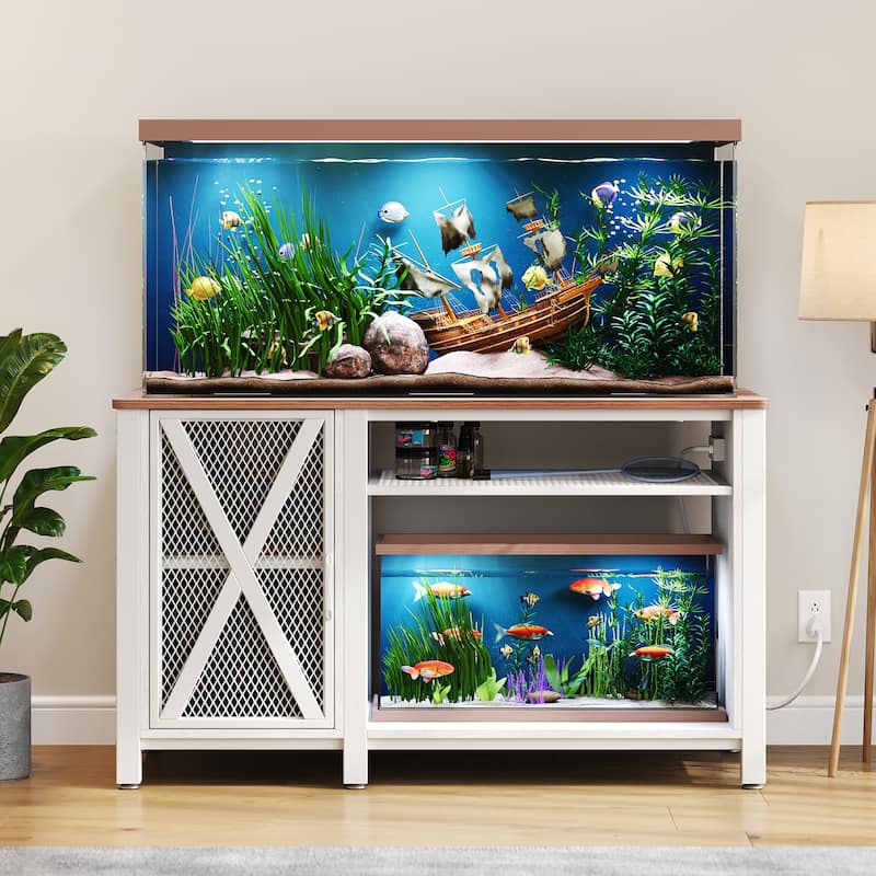 Moasis 55-75 Gallon Aquarium Stand with Power Outlets,Fish Tank Stand with Storage Cabinet - White