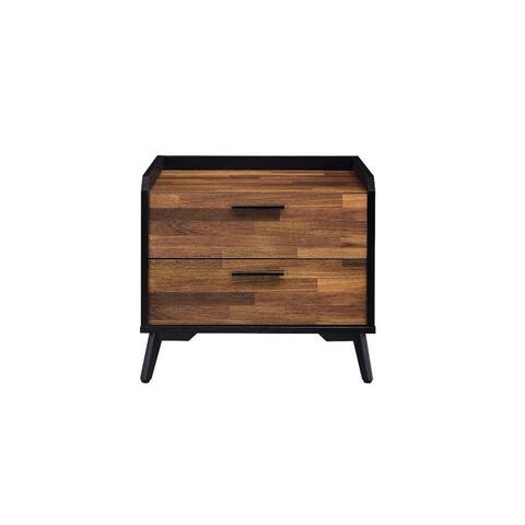 Wood Nightstand with 2 Drawers in Walnut and Black Finish