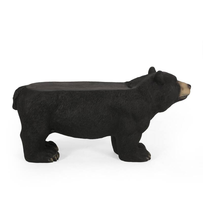 Roomfitters 31.75-Inch Black Bear Outdoor Bench, Hand-Crafted Lightweight Concrete Garden Seat, Matte Black