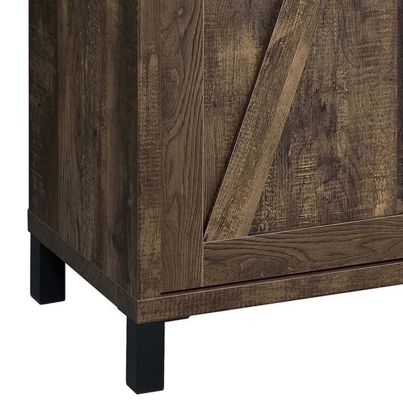 42 Inch Bar Cabinet with Single Sliding Door, Two Open Shelves, Black