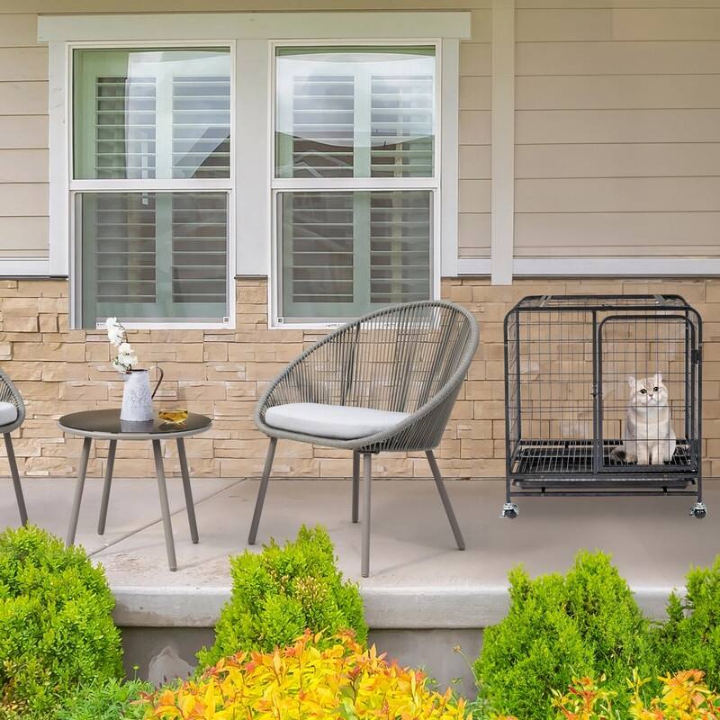 Black Metal Pet Crate Cage Kennel With Wheels