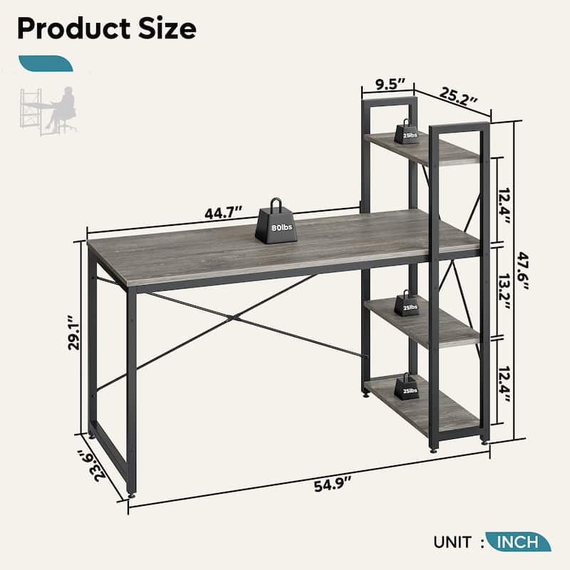 Computer Desk Home Office Computer Desk with 4 Shelves & Hooks