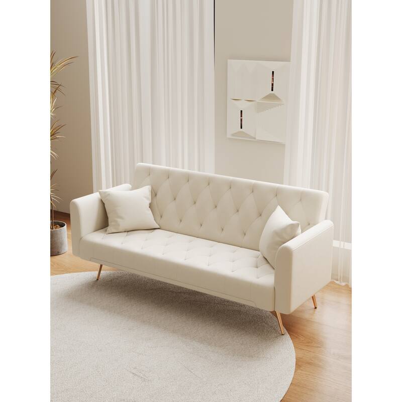 Roomfitters 71-Inch Velvet Convertible Futon Sofa Bed, Modern Loveseat Sleeper Couch with Gold Legs for Small Spaces