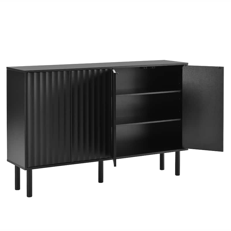 Minimalist Shoe Cabinet with Fluted Doors and 5 Solid Wood Legs - 55.1" W × 13.7" D × 35.4" H