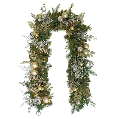 Puleo International 6' x 10" Battery-Operated Pre-Lit Gold Decorated Artificial Garland