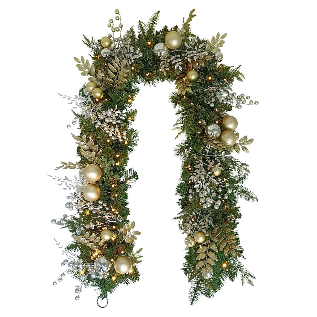 Puleo International 6' x 10" Battery-Operated Pre-Lit Gold Decorated Artificial Garland