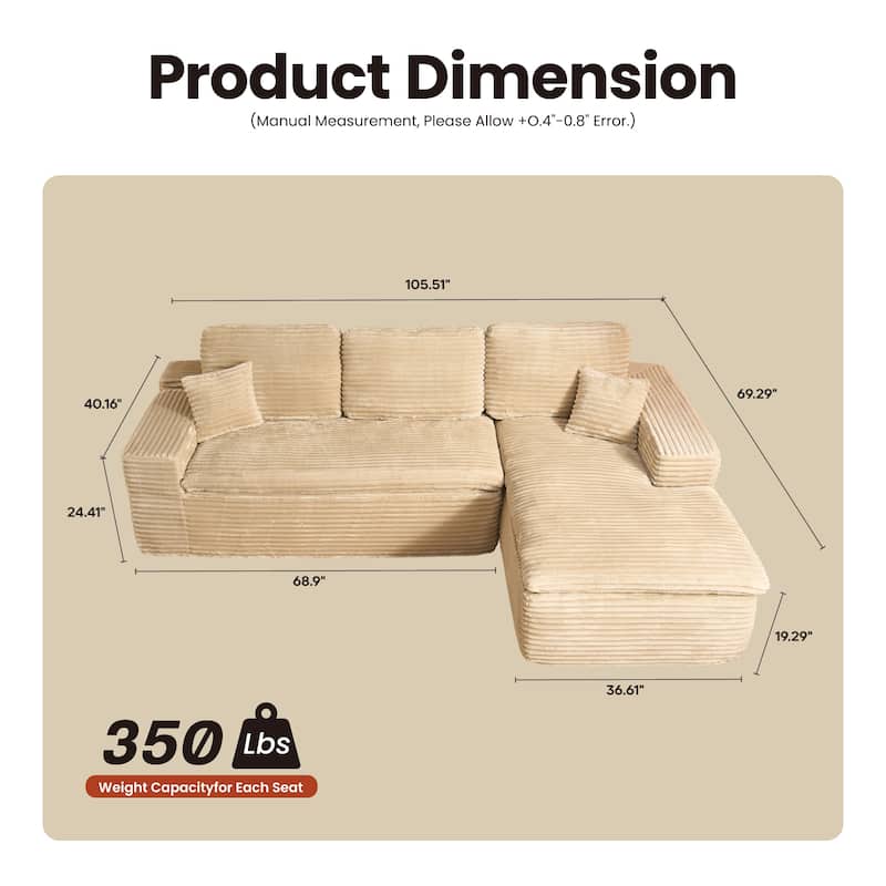OVIOS No-Assembly L-Shaped Chaise Sofa