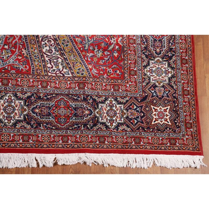Red Floral Kashan Turkish Rug Machine-Made Bedroom Carpet - 9'7" x 12'9"